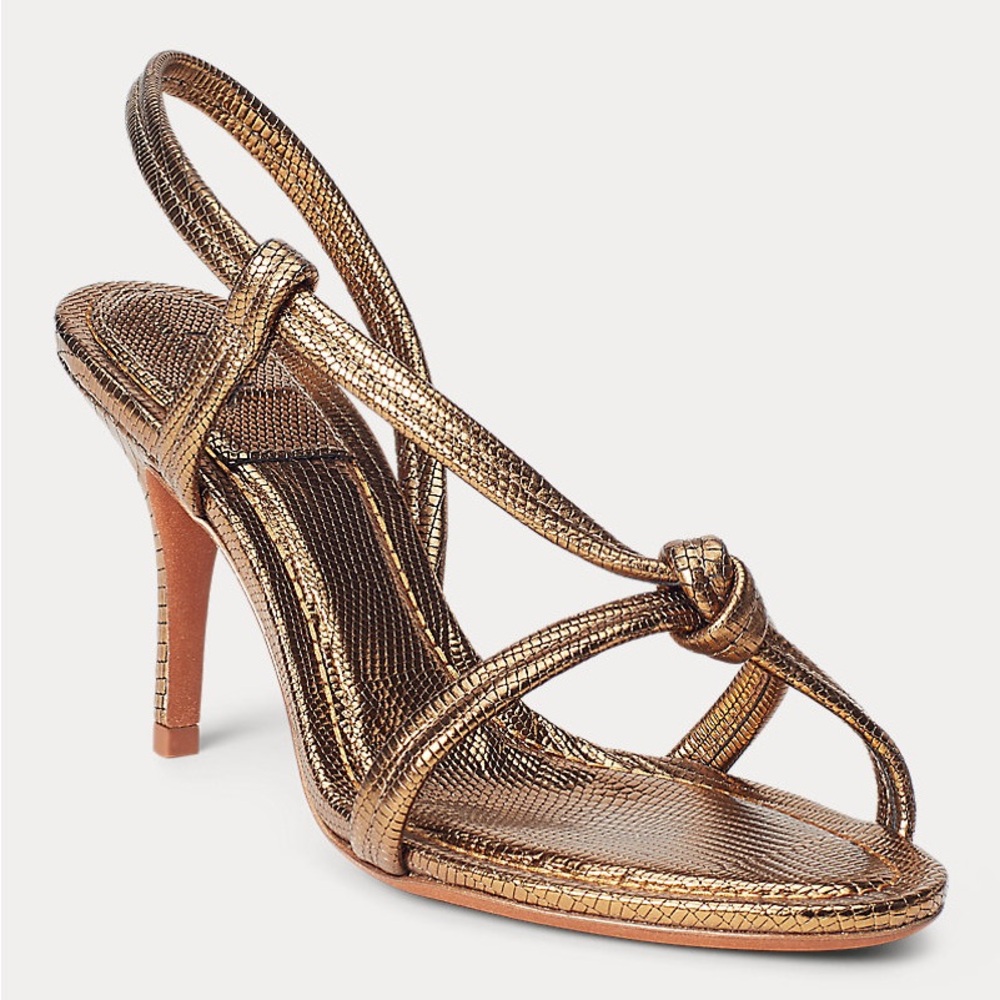 Ralph Lauren Metallic Bronze Strappy Knot Slingback Heels